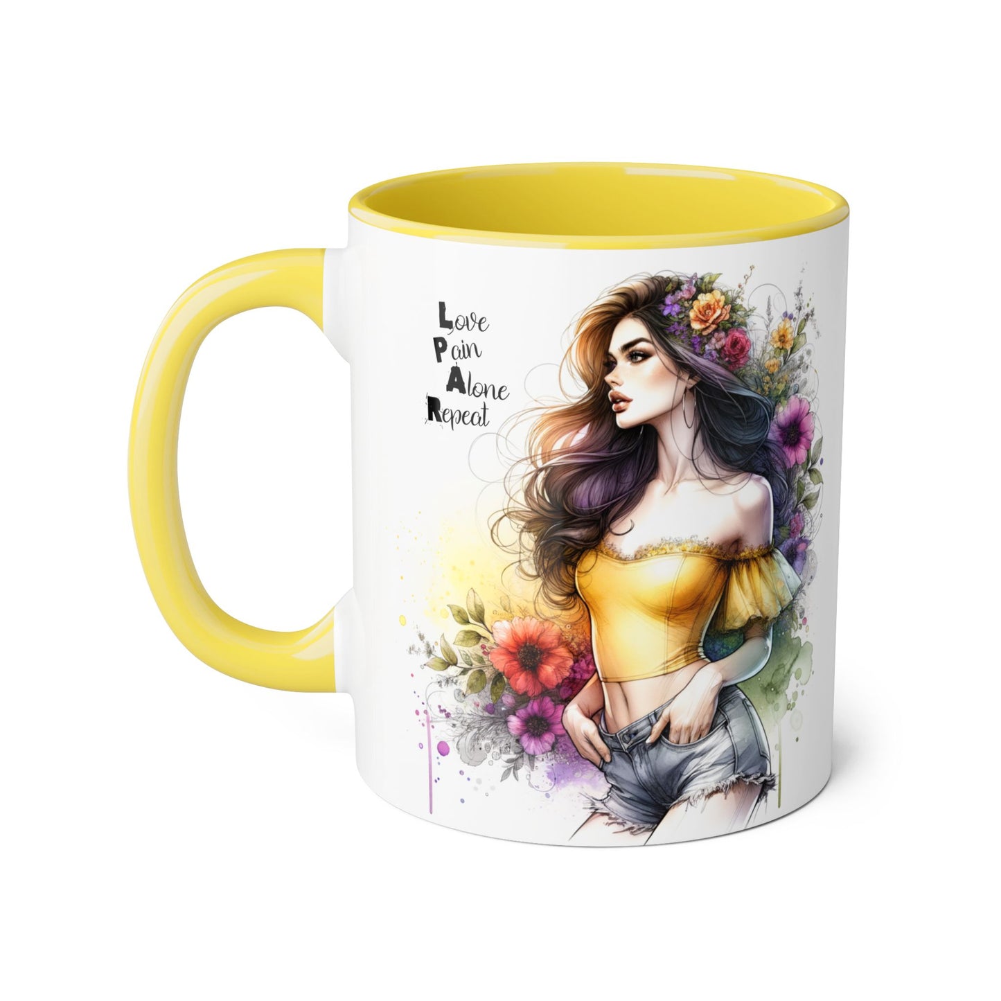 Colorful Artistic Accent Mug with Floral Design, Boho Coffee Cup, Gift for Her, Unique Tea Mug, Inspirational Quote Mug