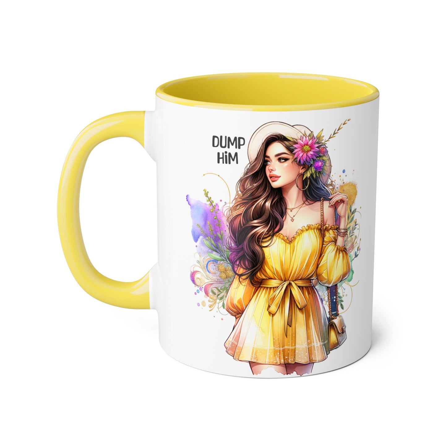 Chic Dump Him Coffee Mug, 11oz Accent Mug, Gift for Her, Statement Cup for Friends, Bold Design for Self-Love, Fun Coffee Breaks