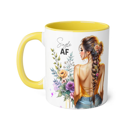 Single AF Floral Accent Mug - Cute Gift for Friends, Coffee Lover, Relationship Humor, Self-Care, Birthday, Celebration