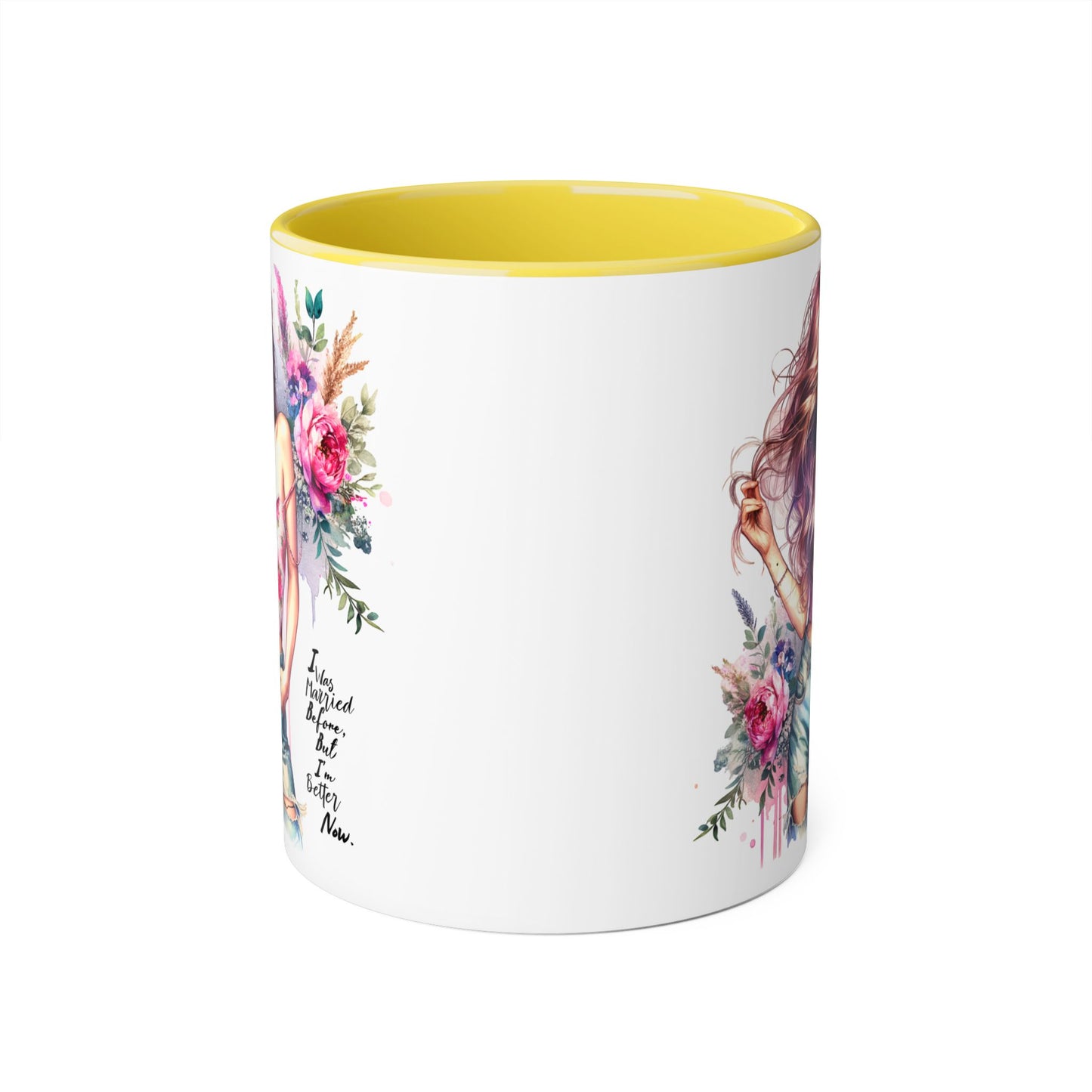 I Was Married Before But I'm Better Now Humoristic Floral Feminine Accent Mug | Inspirational Coffee Cup | Gift for Her, Birthday, Friendship, Self-Care Tea Mug, Home Decor