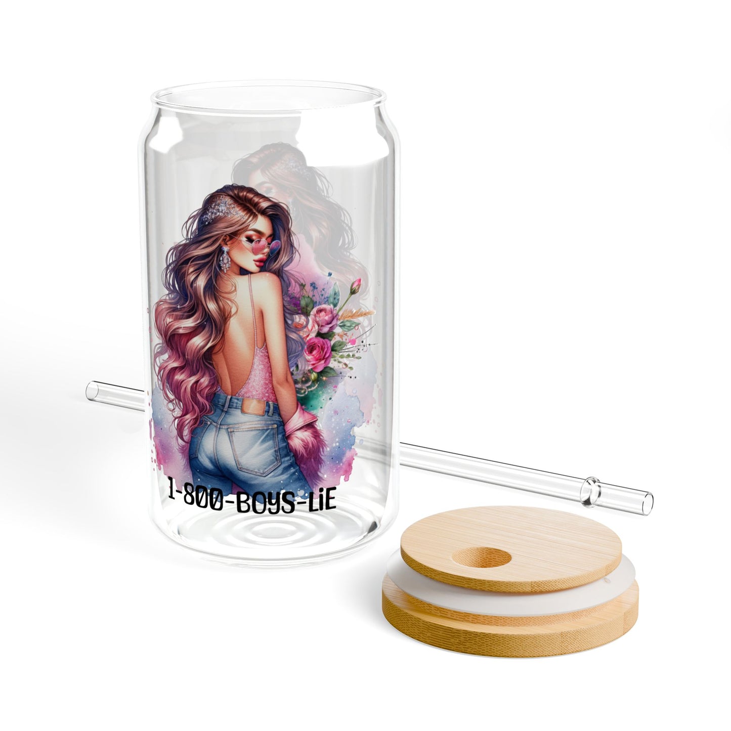 1-800-Boys-Lie Chic Sipper Glass with Straw, Trendy Beverage Container, Perfect Gift for Friends, Eco-Friendly Glass, 1-800-BOYS-LIE