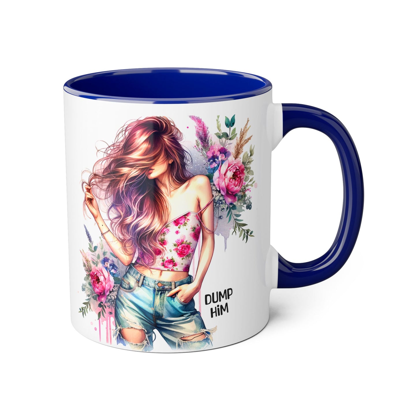 Floral Motivational Mug: "Dump Him" Coffee Cup, Gift for Friends, Inspirational Drinkware, Self-Care Coffee Mug, Cute Floral Mug