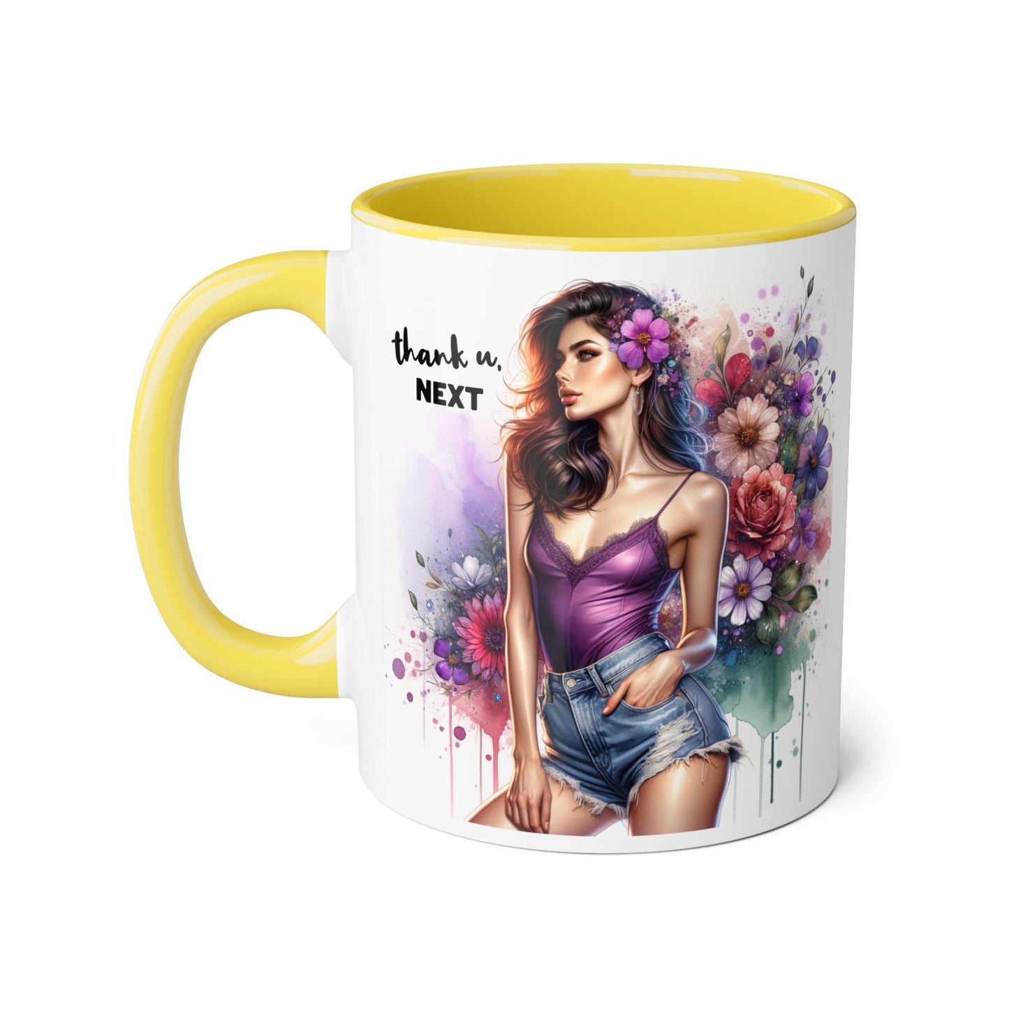 Thank U, Next Floral Accent Coffee Mug with Inspirational Quote, Gift for Her, Tea Mug for Friends, Home Decor, Birthday Present