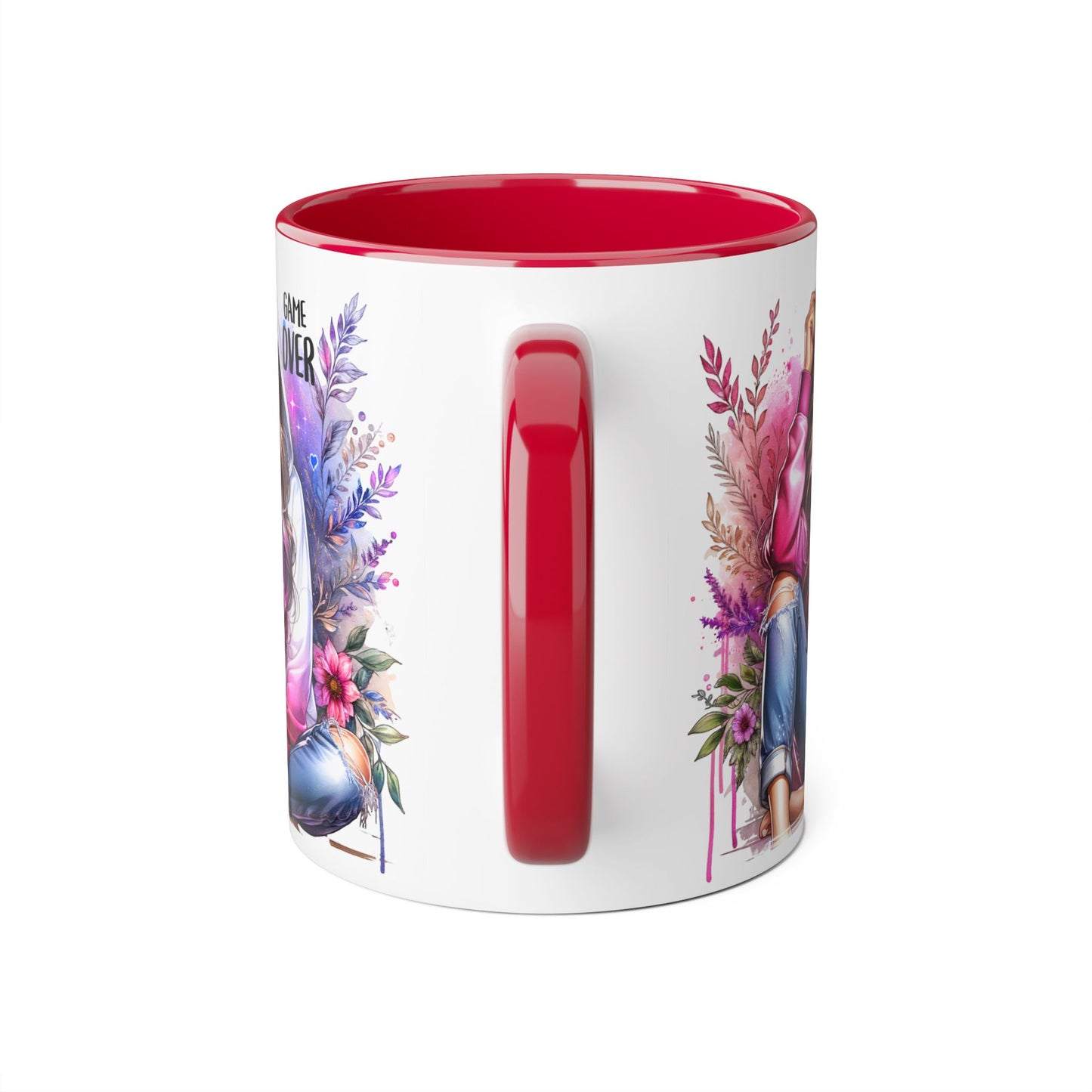Stylish Gamer Mug, Game Over Coffee Cup, Floral Art Drinkware, Cute Gift for Gamers, Trendy Ceramic Tea Mug
