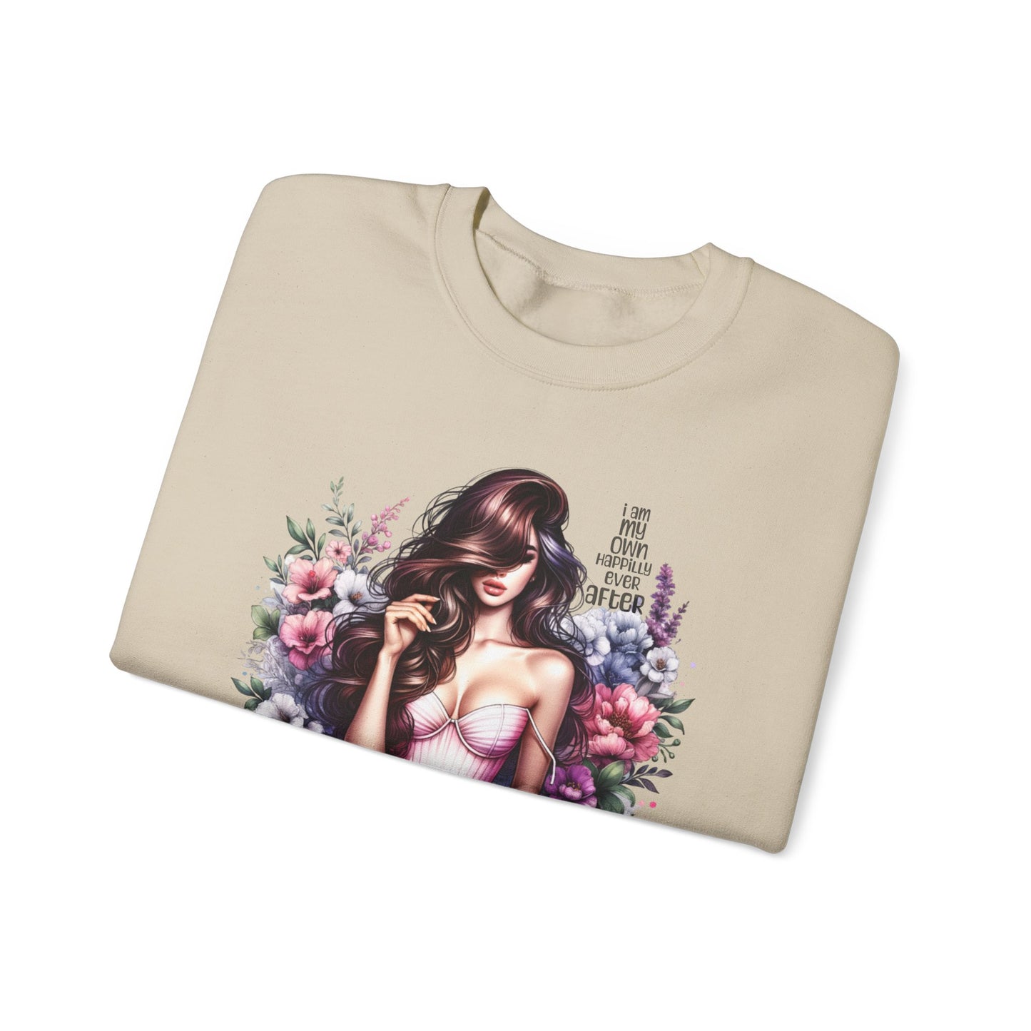 I Am My Own Happily Ever After  Floral Goddess Crewneck Sweatshirt, Cozy Women's Apparel, Boho Style, Gift for Her, Trendy Sweatshirt, Chic Layering Piece