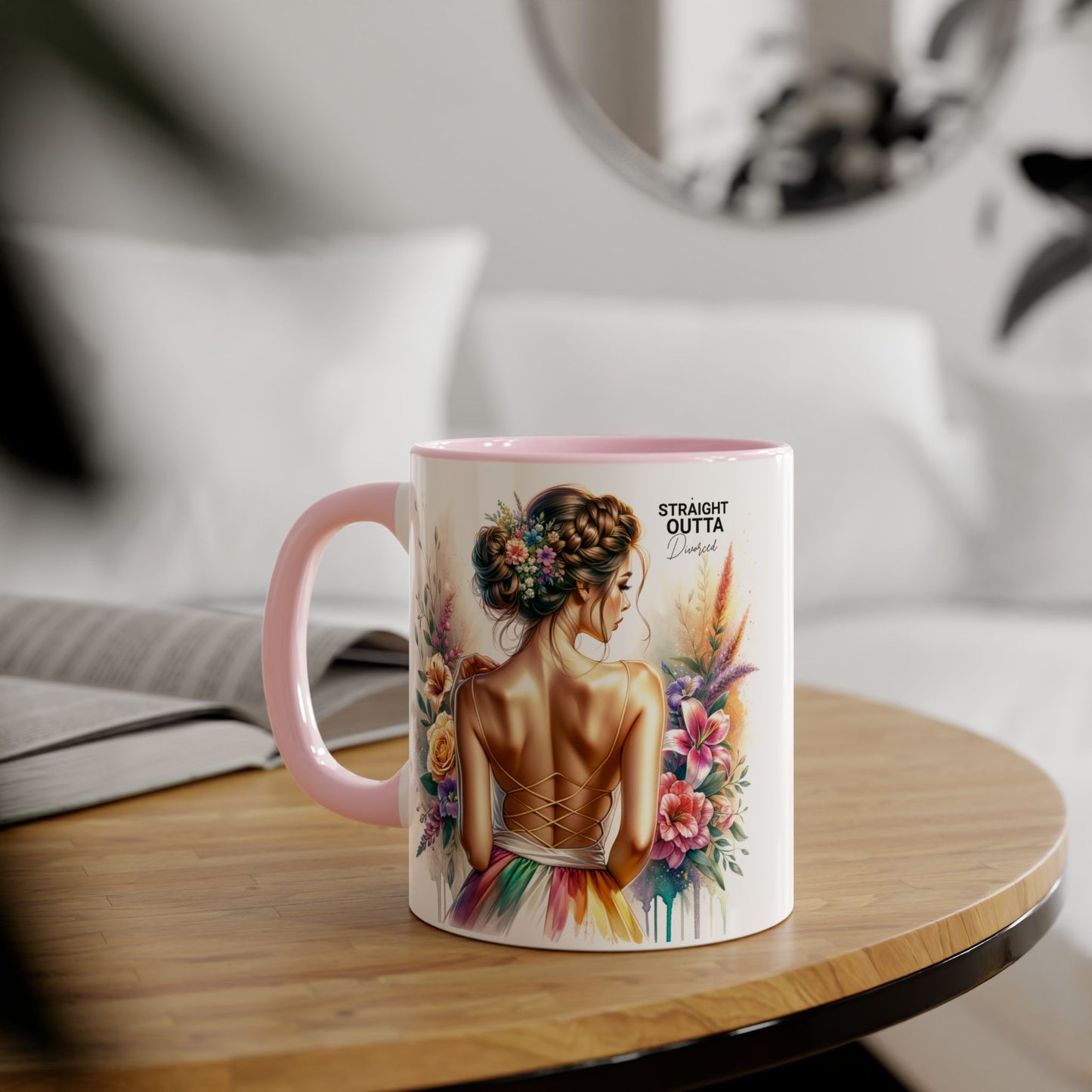 Straight Outta Divorced Humoristic Artistic Accent Mugs, 11oz | Botanical Floral Designs | Perfect Gift for Art Lovers, Home Decor, Birthday, Coffee Enthusiasts, Tea Lovers