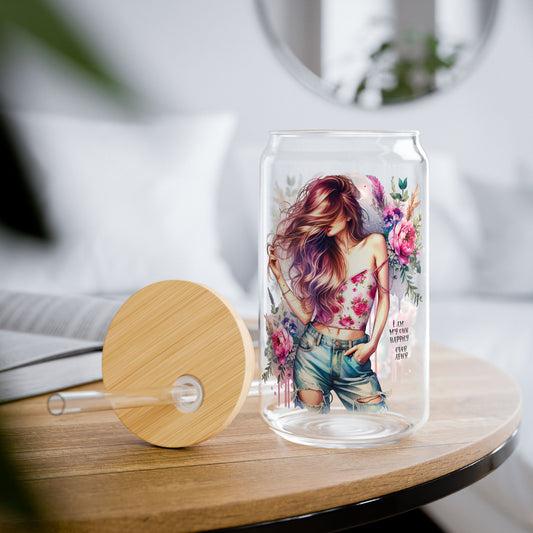I Am My Own Happily Ever After Floral Sipper Glass, 16oz - Stylish Water Bottle for Everyday Use, Floral Drinkware, Summer Hydration, Eco-friendly Gift, Kitchen [...]