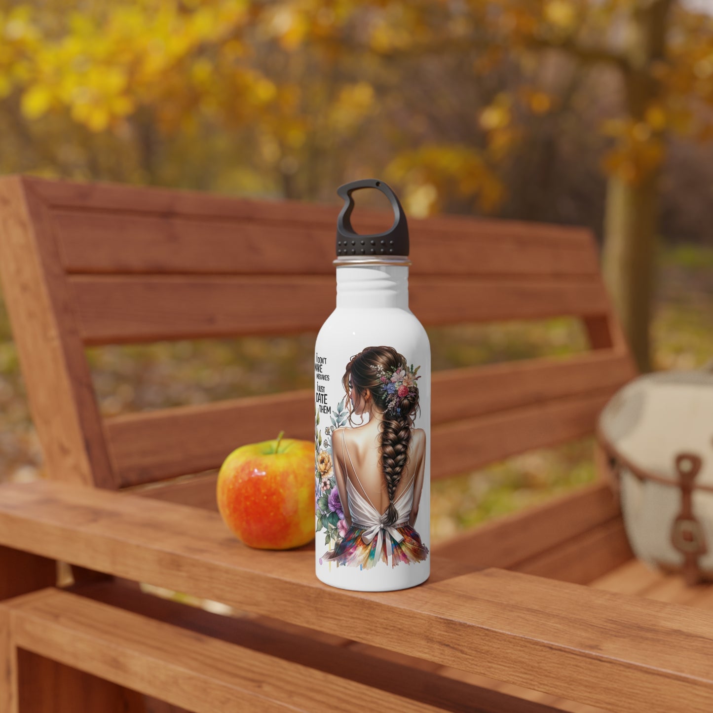 I Don't Make Mistakes, I Date Them Floral Motivational Water Bottle, Inspirational Stainless Steel Bottle, Eco-Friendly Hydration, Gift for Her, Fitness and Yoga Accessory