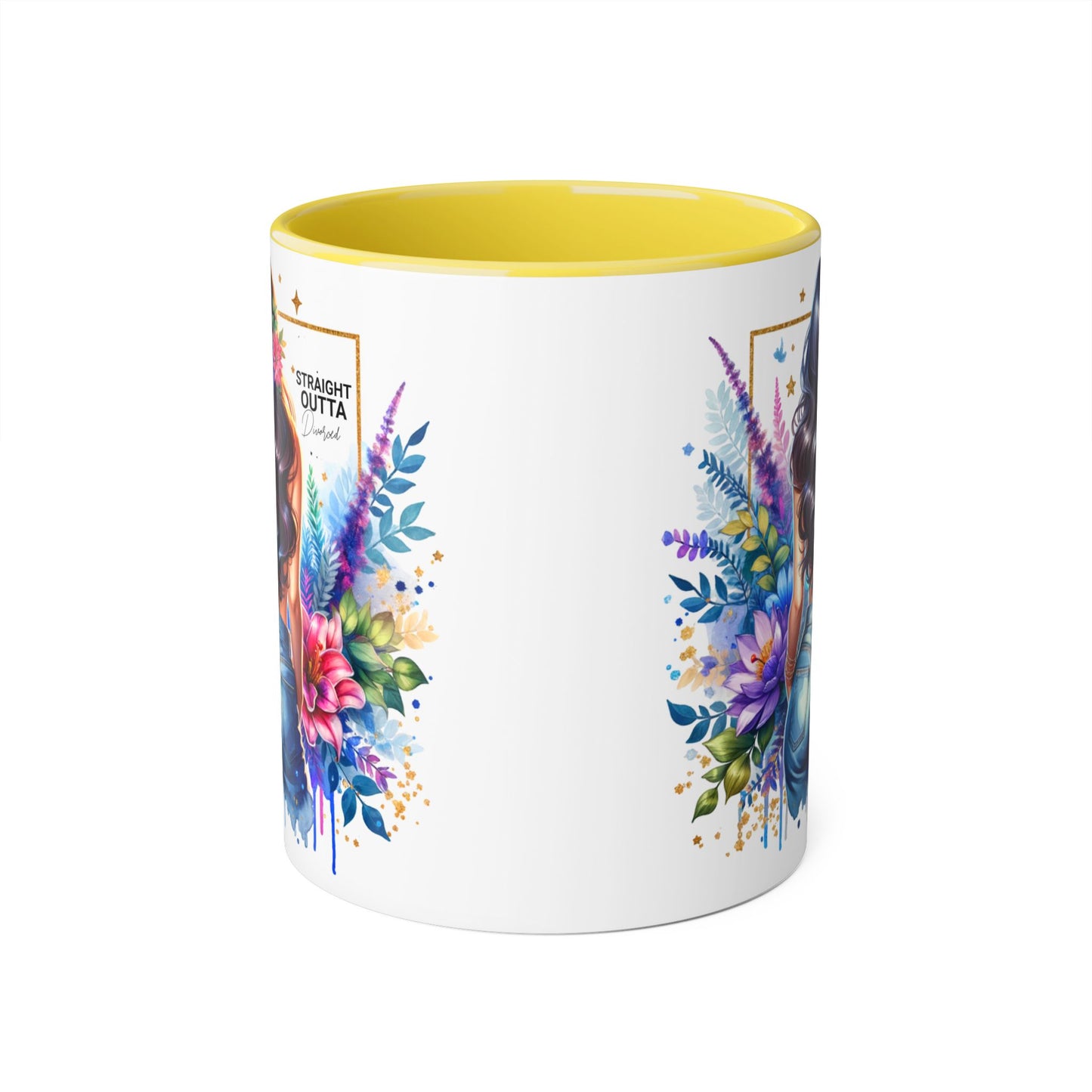 Straight Outta Divorced Humoristic Vibrant Floral Mug for Coffee Lovers, Straight Outta, Gift for Her, Inspirational Drinkware, Perfect for Birthdays, Celebrations