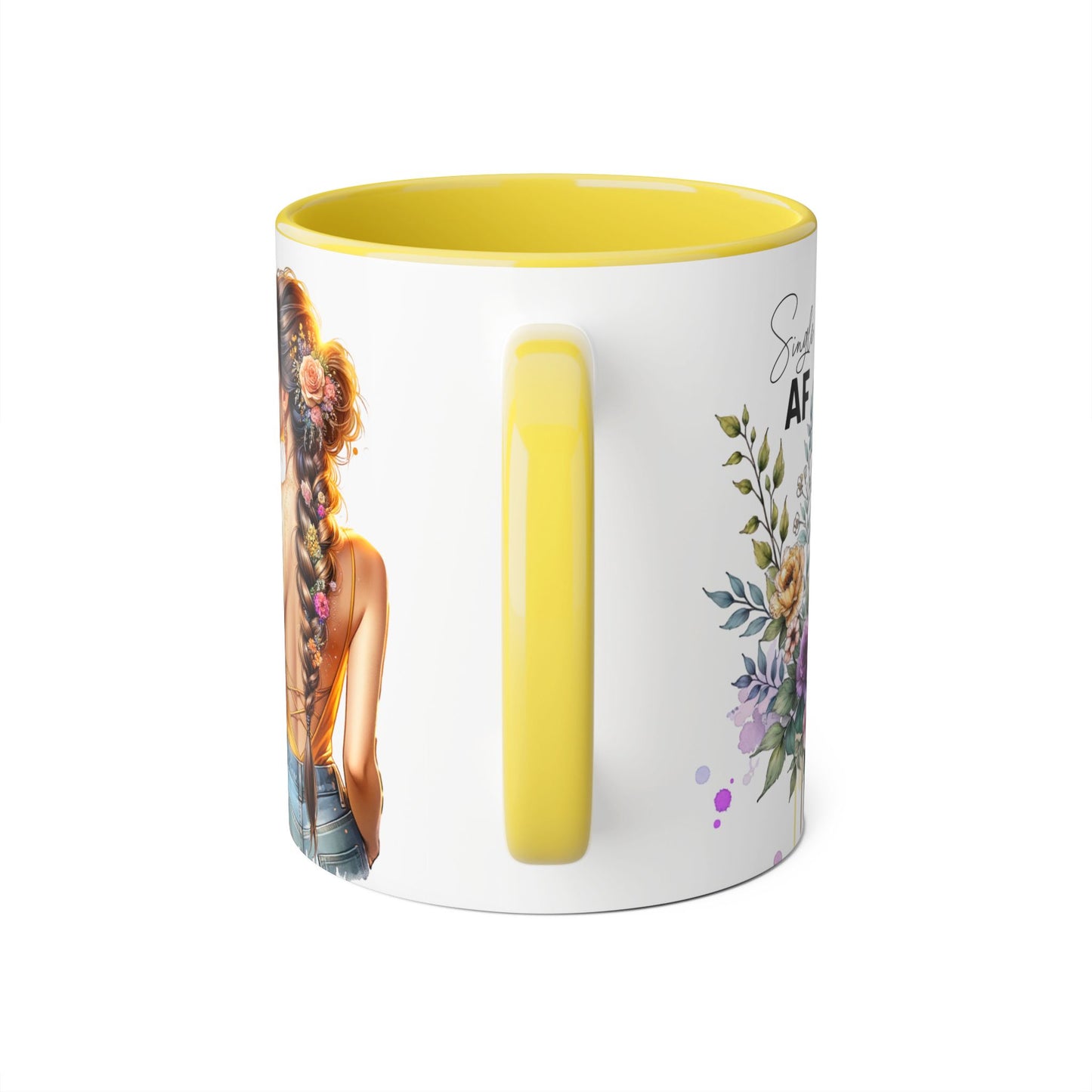 Single AF Floral Accent Mug - Cute Gift for Friends, Coffee Lover, Relationship Humor, Self-Care, Birthday, Celebration