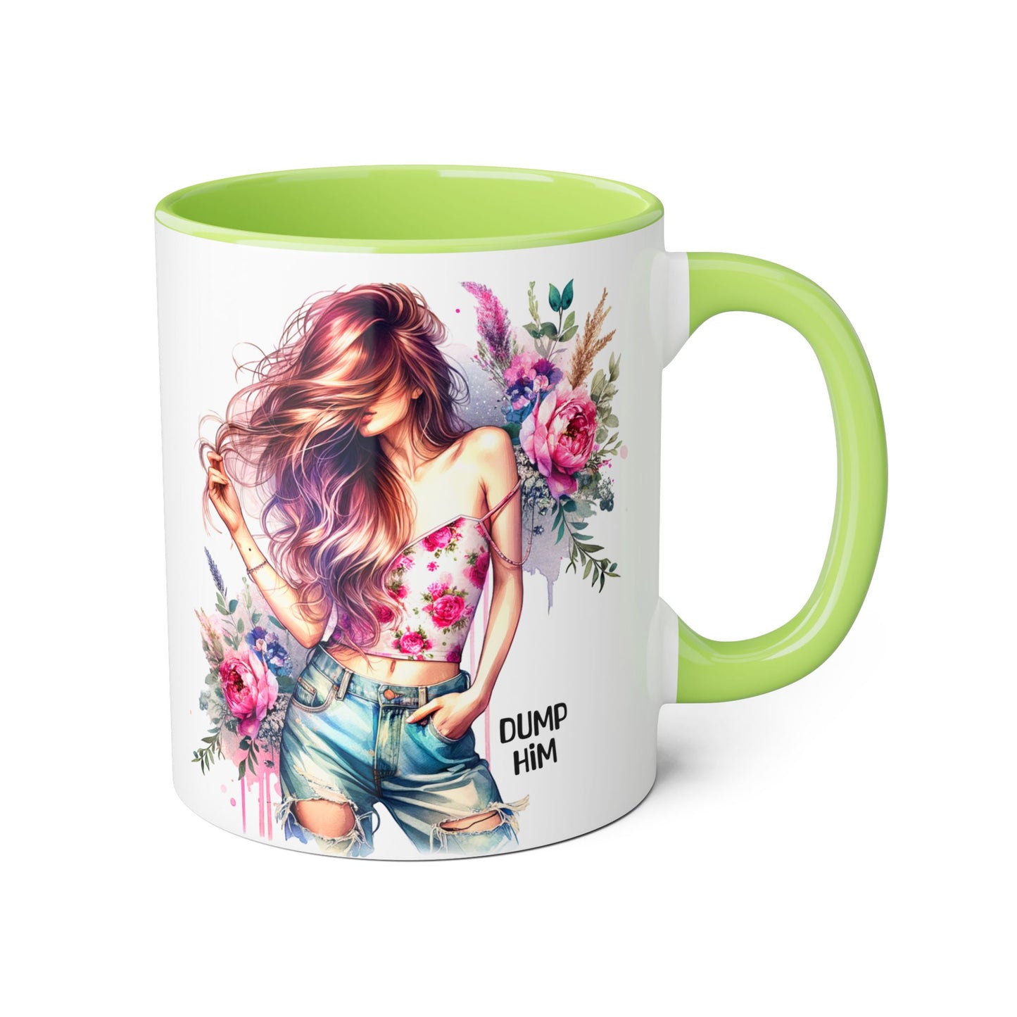 Floral Motivational Mug: "Dump Him" Coffee Cup, Gift for Friends, Inspirational Drinkware, Self-Care Coffee Mug, Cute Floral Mug