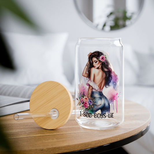 1-800-Boys-Lie Boss Babe Sipper Glass, 16oz | Stylish Drinkware for Home & Office, Perfect Gift for Bosses, Fun Bachelorette or Birthday Party Favors