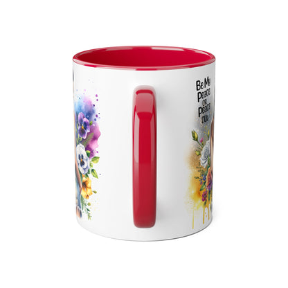 Artistic Black Handle Mug with Inspirational Message, Be My Peace or Peace Out, Unique Gift for Coffee Lovers, Colorful Floral Design, [...]