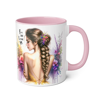 Bohemian Inspirational Mug, Free and Loving Me Coffee Cup, Unique Gift for Her, Floral Design, Tea Lover's Mug, Vintage Style Drinkware