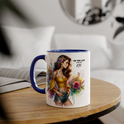 I'm Too Cute For My Ex Colorful Accent Mug with Floral Design, Unique Coffee Cup, Boho Chic Gift, Fun Ex Statement Mug, Artistic Drinking Mug, Cute Ceramic [...]