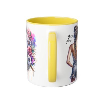 Yuck Fou Boho Floral Accent Mug, 11oz | Artistic Coffee Cup, Gift for Her, Stylish Drinkware, Home Decor, Mother's Day Present