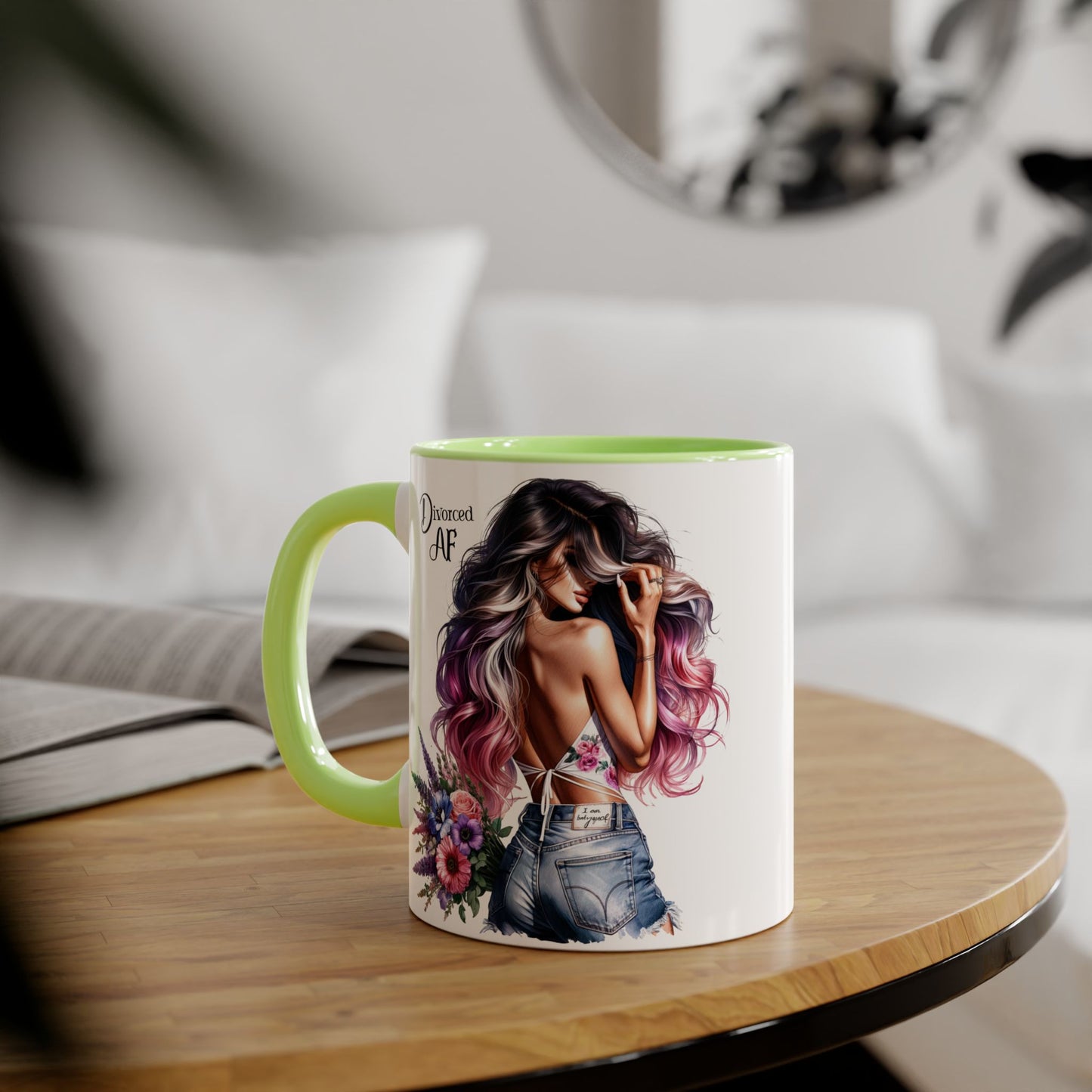 Dreamy Diva Accent Mug, Coffee Cup, Divorced AF Floral Design, Gift for Her, Unique Women’s Mug, Birthday Present, Relaxing Tea Cup