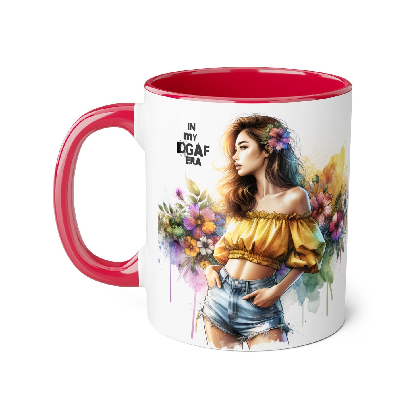 Colorful IDGAF Era Accent Mugs, Unique Coffee Cup for Bold Souls, Gifts for Women, Floral Design Mugs, Fun Cafe Mugs