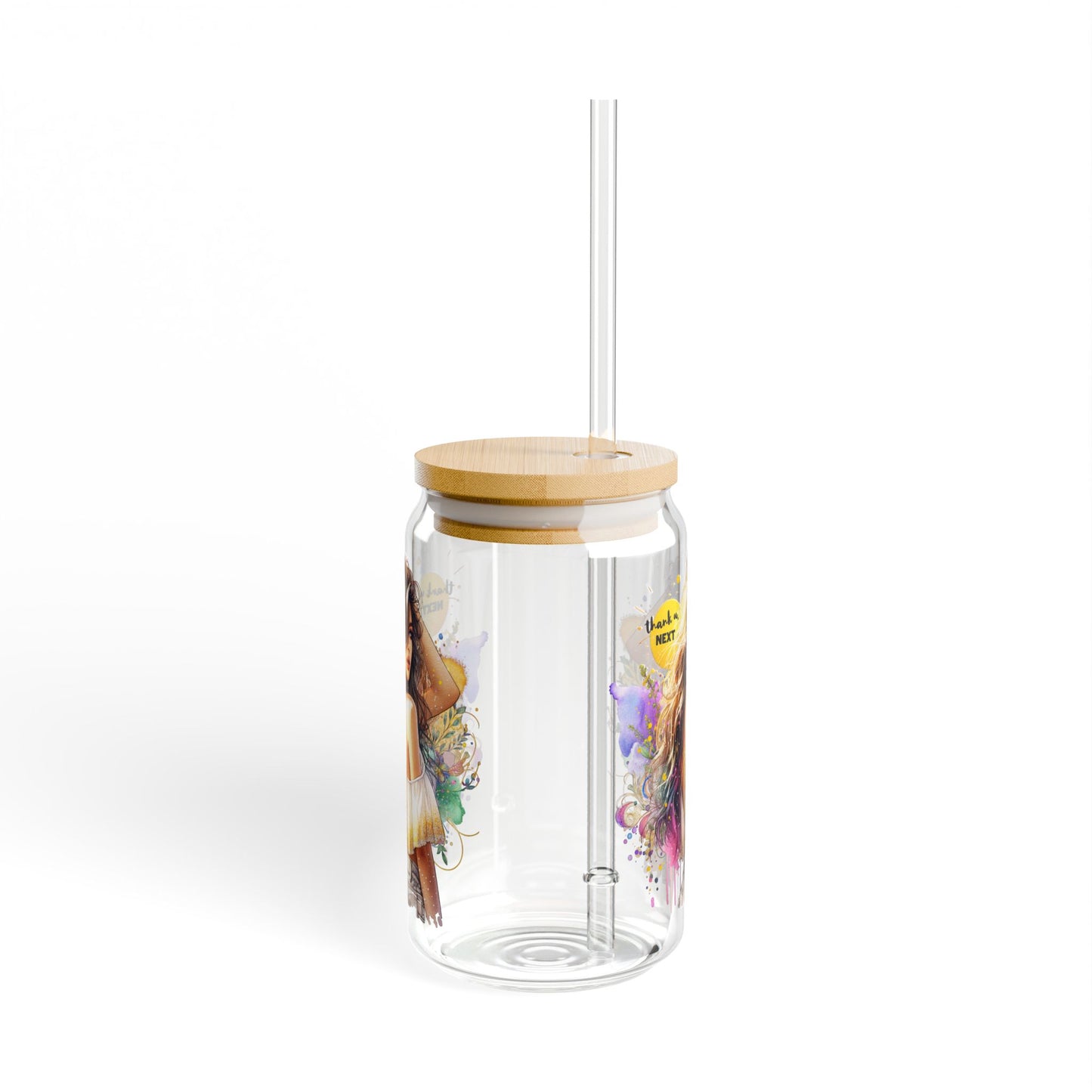 Thank U, Next Stylish Sipper Glass with Eco-Friendly Bamboo Lid, Perfect for Drinks, Gifts, Home Decor, Summer Parties, Inspirational Quotes