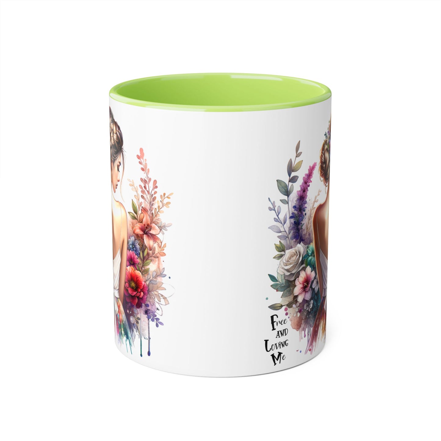 Free and Loving Me Floral Accent Mug, Artistic Coffee Cup, Gift for Mom, Birthday, Mother's Day, Home Decor, Inspirational Mug