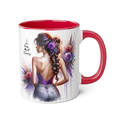 I Can Buy Myself Flowers Floral Artwork Accent Mug, Gift for Flower Lovers, Inspirational Coffee Cup, Unique Home Decor, Mother's Day Present