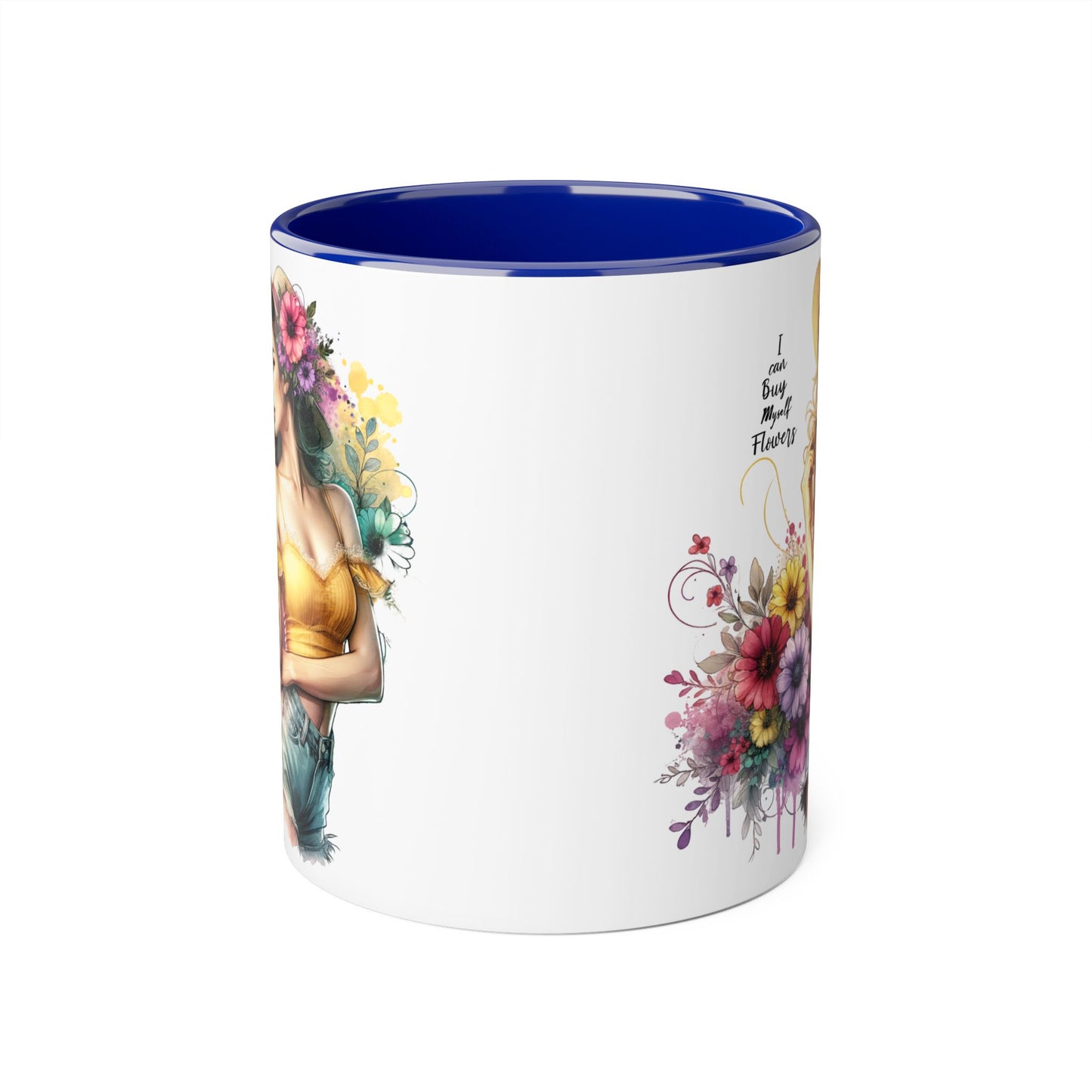 I Can Buy Myself Flowers Chic Floral Accent Mug, Coffee Cup, Gift for Flower Lovers, Tea Mug, Spring Decor, Mother's Day, Home Office Vibe