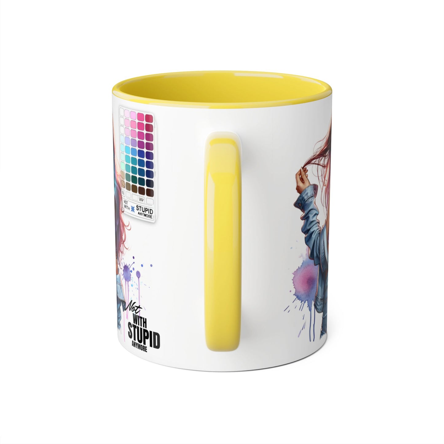 Not With Stupid Anymore Humoristic Vibrant Accent Mug - Perfect Gift for Creative Souls, Quirky Coffee Lover, Art Enthusiast, Birthday, or Just Because