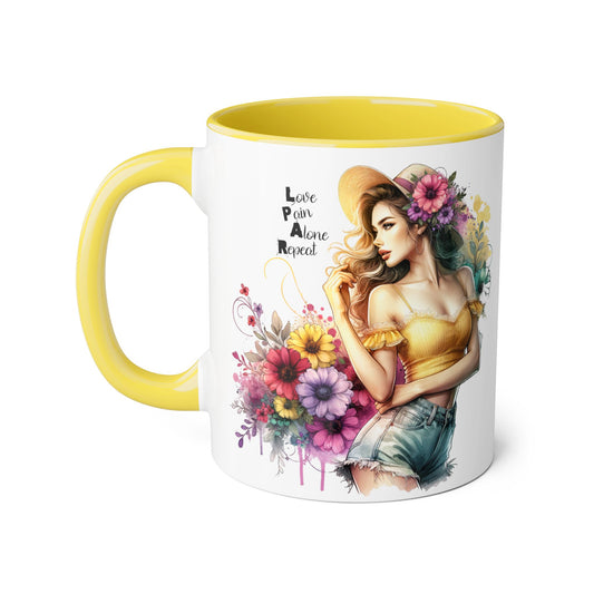 Colorful Floral Accent Mug, Coffee Mug, Gift for Her, Self-Care, Inspirational Quote, Floral Art, Office Desk Decor