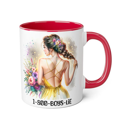 1-800-BOYS-LIE Chic Floral Accent Mug, Artistic Coffee Cup, Gift for Her, Inspirational Tea Mug, Floral Design Drinkware, Home Decor
