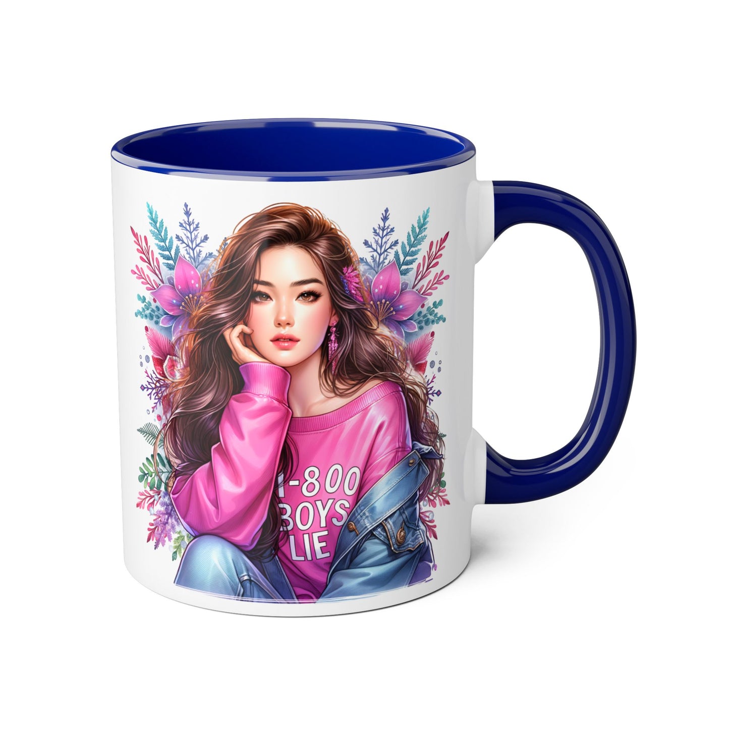 1-800-BOYS-LIE Chic Floral Accent Mug - Perfect Gift for Tea Lovers, Stylish Drinkware, Coffee Cup for Her, Women's Empowerment Decor, Trendy Floral Mug