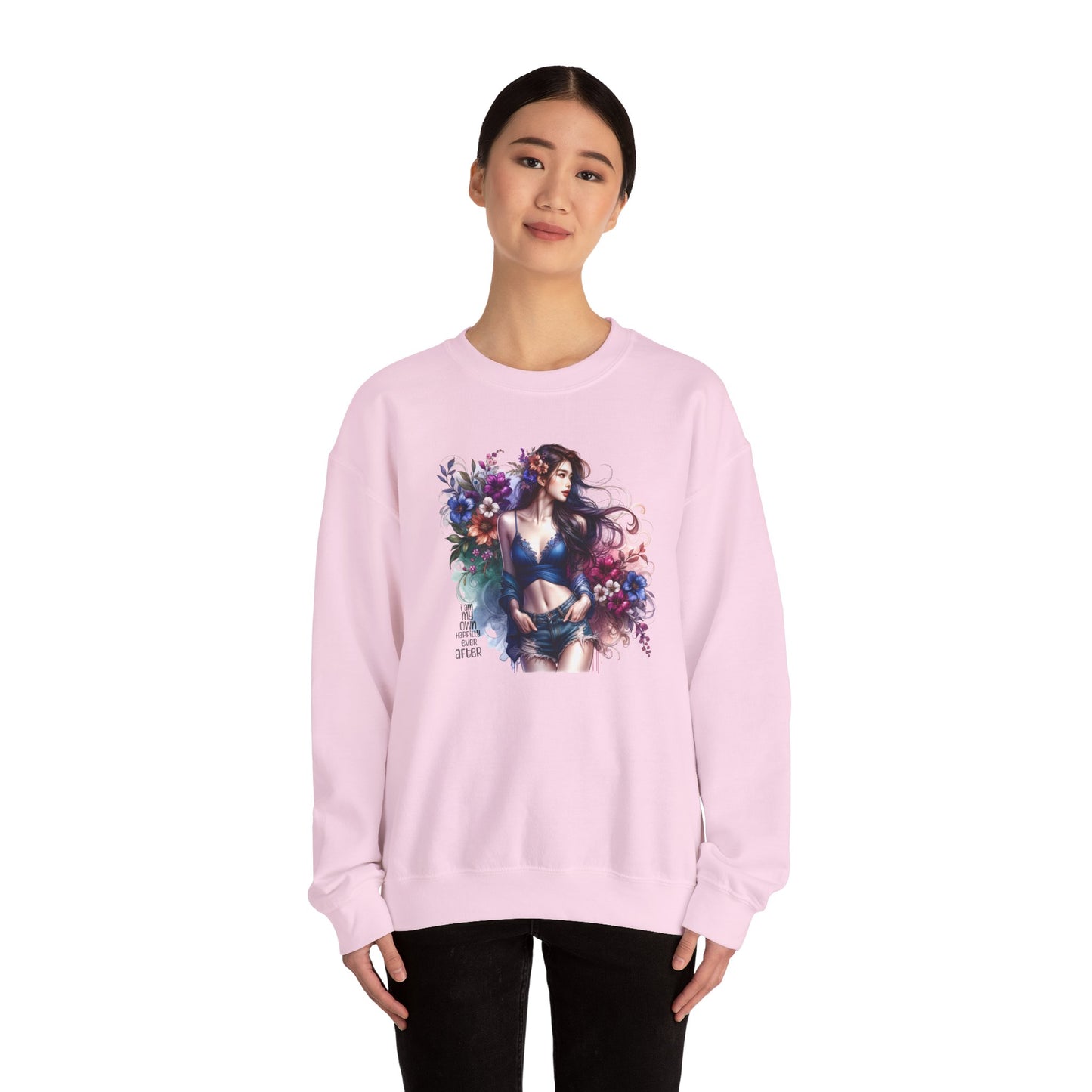 I Am My Own Happily Ever After  Floral Goddess Sweatshirt | Cozy Unisex Crewneck | Perfect Gift for Fall/Winter, Artistic Apparel, Wall Art Sweatshirt, Everyday Wear