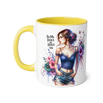 Be My Peace or Peace Out Bohemian Themed Accent Mug, Artist Cup, Unique Gift, Floral Coffee Cup, Inspirational Quote Mug