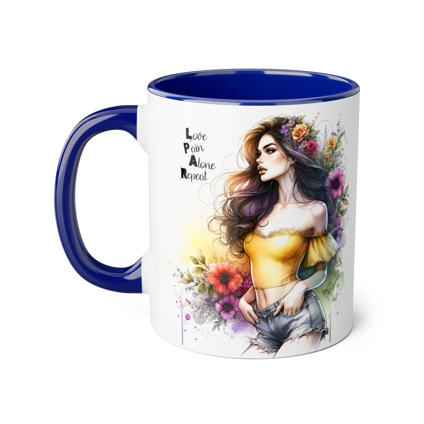 Colorful Artistic Accent Mug with Floral Design, Boho Coffee Cup, Gift for Her, Unique Tea Mug, Inspirational Quote Mug