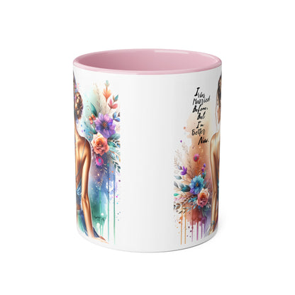 I Was Married Before But I'm Better Now Humoristic Elegant Floral Mug - Inspirational Gift for Her, Coffee Lover, Art Enthusiast, Self-Care Reminder, Unique Home Decor