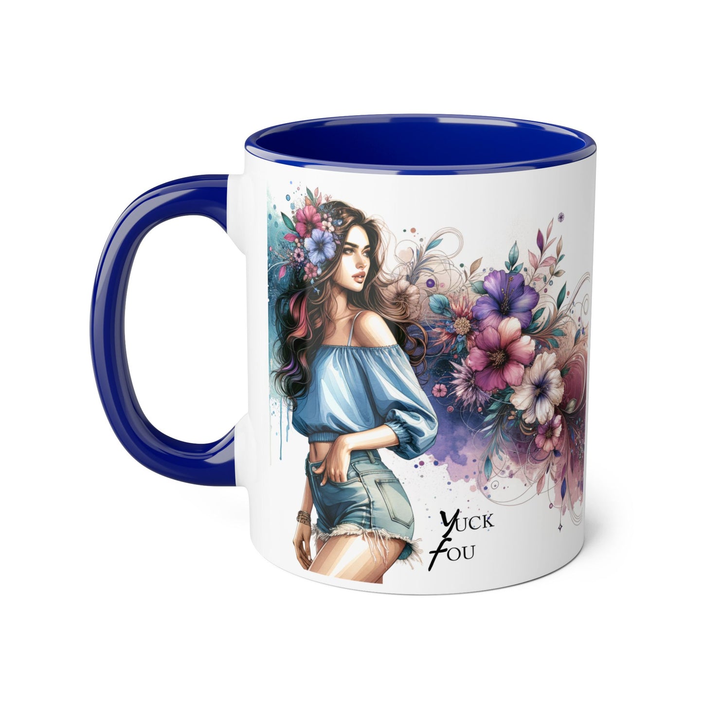 Yuck Fou Bohemian Floral Accent Mug, 11oz Coffee Cup for Art Lovers, Unique Gift for Birthdays, Mother's Day, Relaxation Tea, Decor