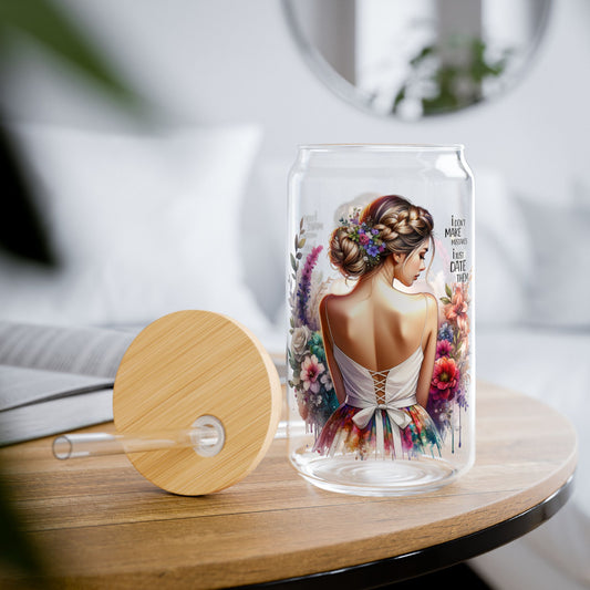 I Don't Make Mistakes, I Date Them Elegant Floral Sipper Glass - 16oz, Eco-Friendly Drinkware, Gift for Her, Party Essentials, Home Decor