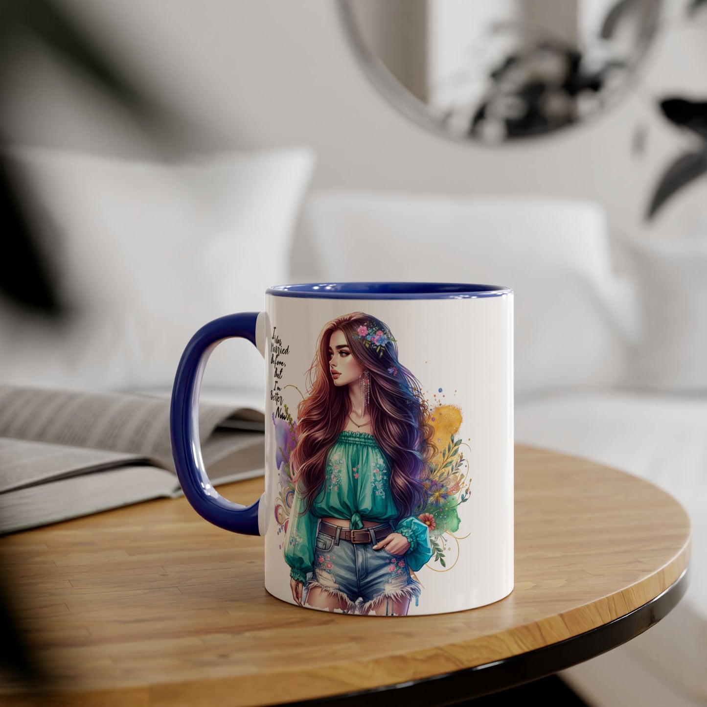 I Was Married Before But I'm Better Now Bohemian Floral Accent Mug, Inspirational Coffee Cup, Gift for Friends, Encouraging Quote, Perfect for Her, Art Lover's Mug