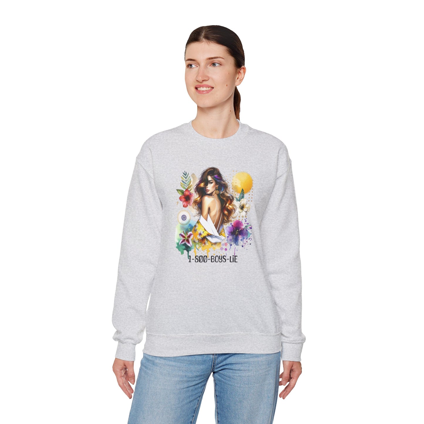1-800-Boys-Lie Bohemian Floral Crewneck Sweatshirt, Trendy Oversized Sweater, Unique Gift for Her, Cozy Fall Apparel, Birthday & Casual Wear