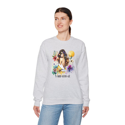 1-800-Boys-Lie Bohemian Floral Crewneck Sweatshirt, Trendy Oversized Sweater, Unique Gift for Her, Cozy Fall Apparel, Birthday & Casual Wear