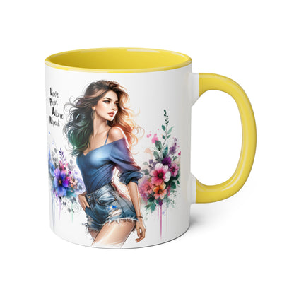 Stylish Accent Mug, Love Pain Alone Repeat Mug, Floral Design Coffee Cup, Gift for Her, Motivational Drinkware
