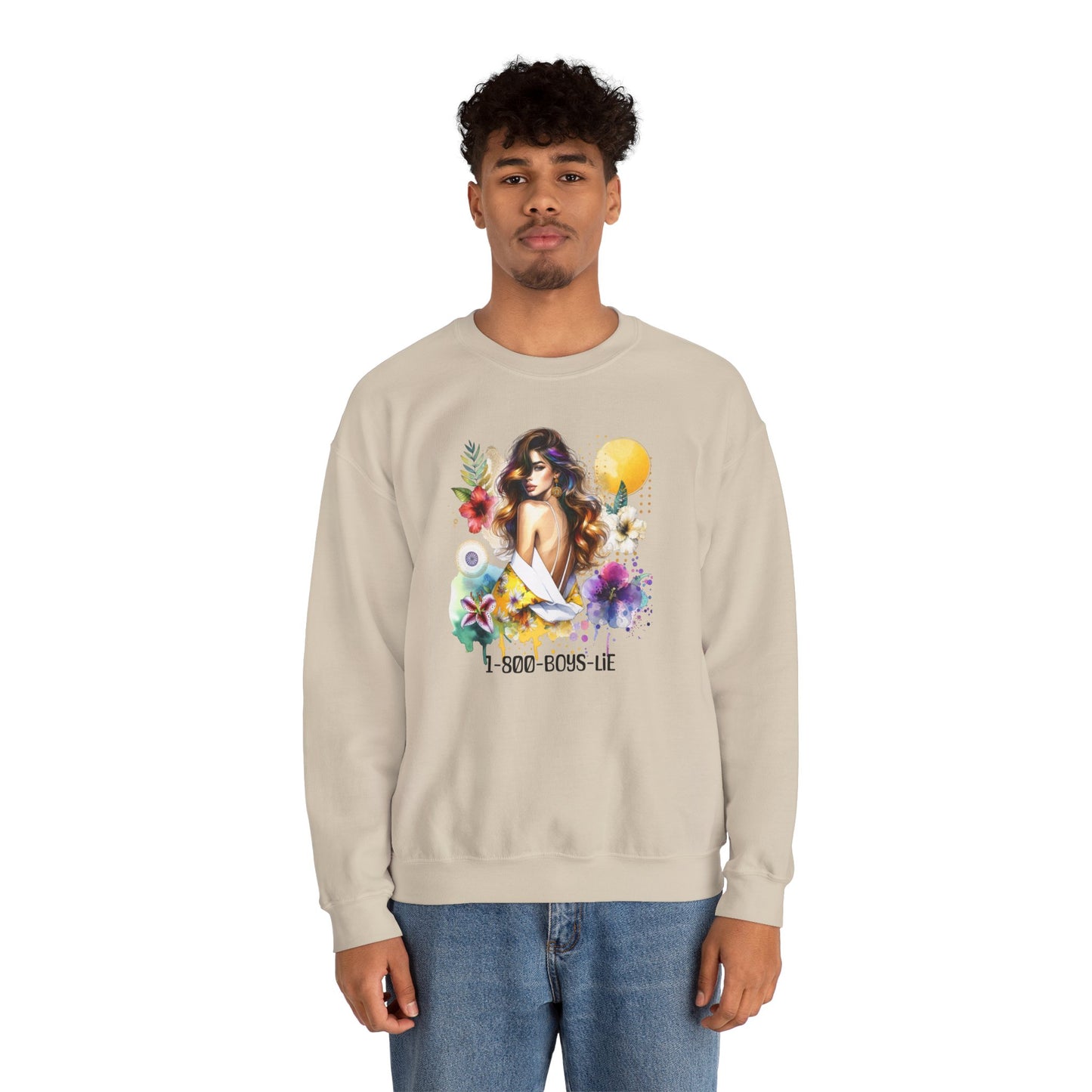 1-800-Boys-Lie Bohemian Floral Crewneck Sweatshirt, Trendy Oversized Sweater, Unique Gift for Her, Cozy Fall Apparel, Birthday & Casual Wear