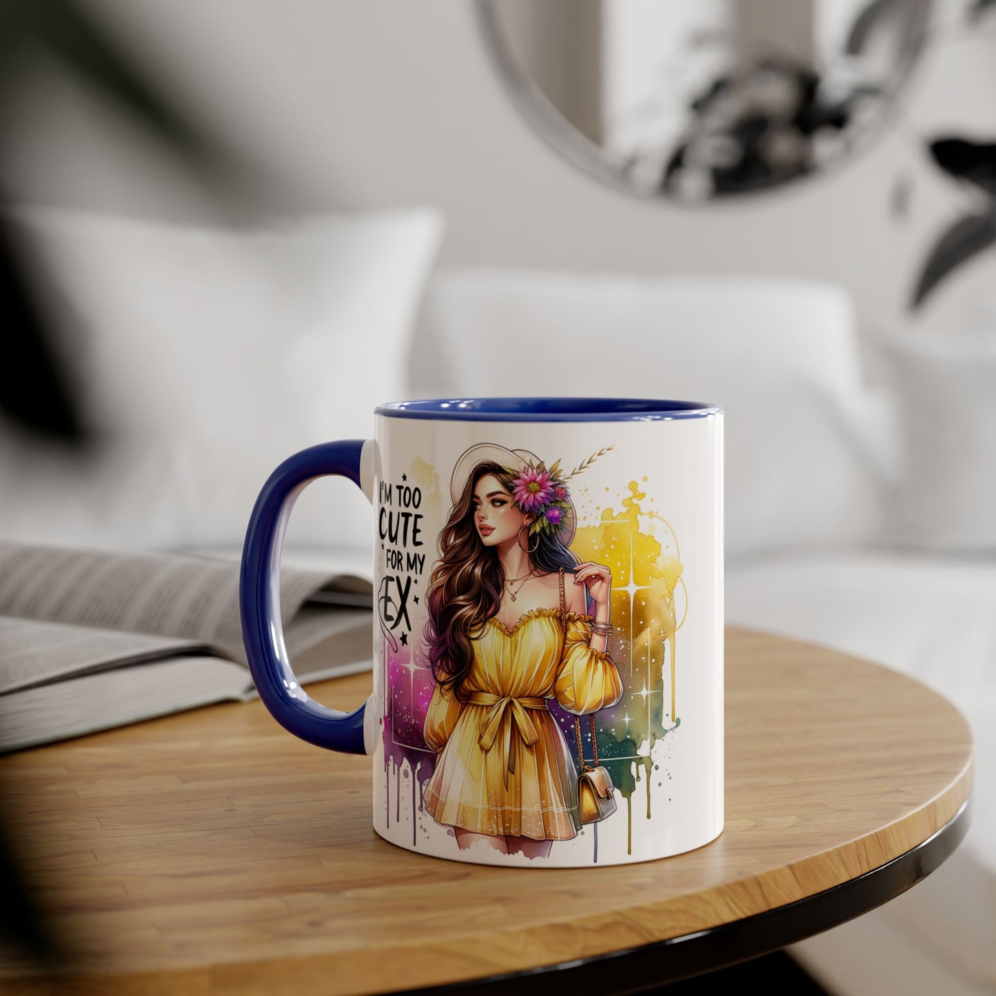 Cute Ex-Related Accent Mugs, 11oz - Quirky Gifts, Funny Coffee Cup, Relationship Humor, Self-Love Mug, Colorful Artwork