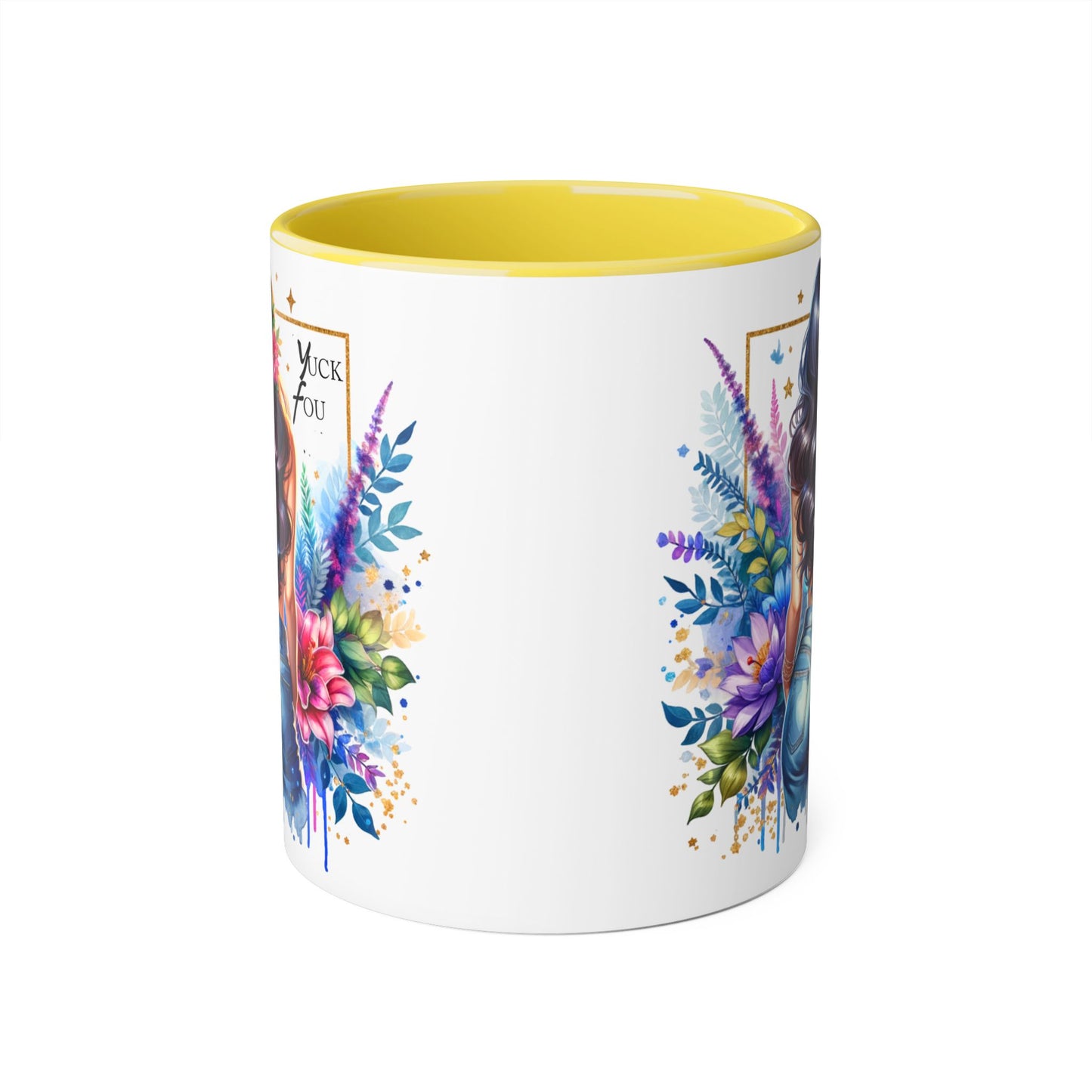 Yuck Fou Bohemian Floral Accent Mug, 11oz, Artistic Coffee Cup, Gift for Her, Stylish Drinkware, Home Decor, Unique Kitchen Accessories