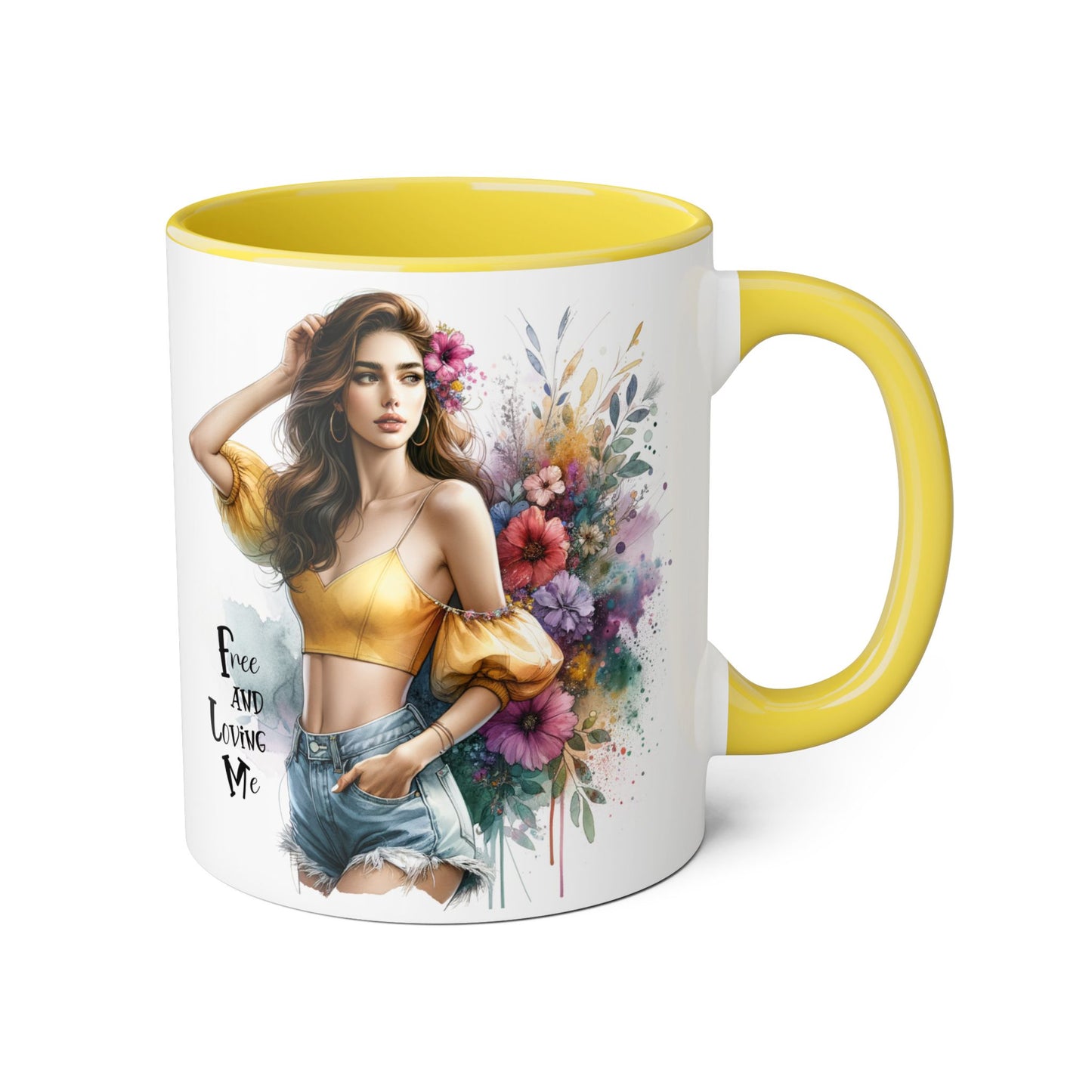 Free and Loving Me Bohemian Floral Accent Mug, Women's Gift, Coffee Mug, Inspirational Coffee Cup, Tea Lover's Mug