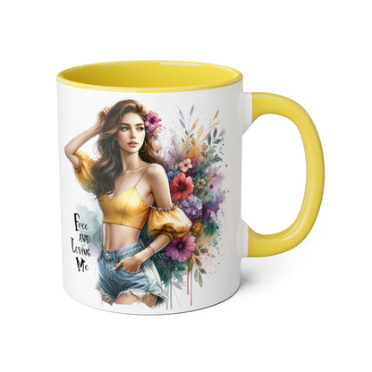 Free and Loving Me Bohemian Floral Accent Mug, Women's Gift, Coffee Mug, Inspirational Coffee Cup, Tea Lover's Mug