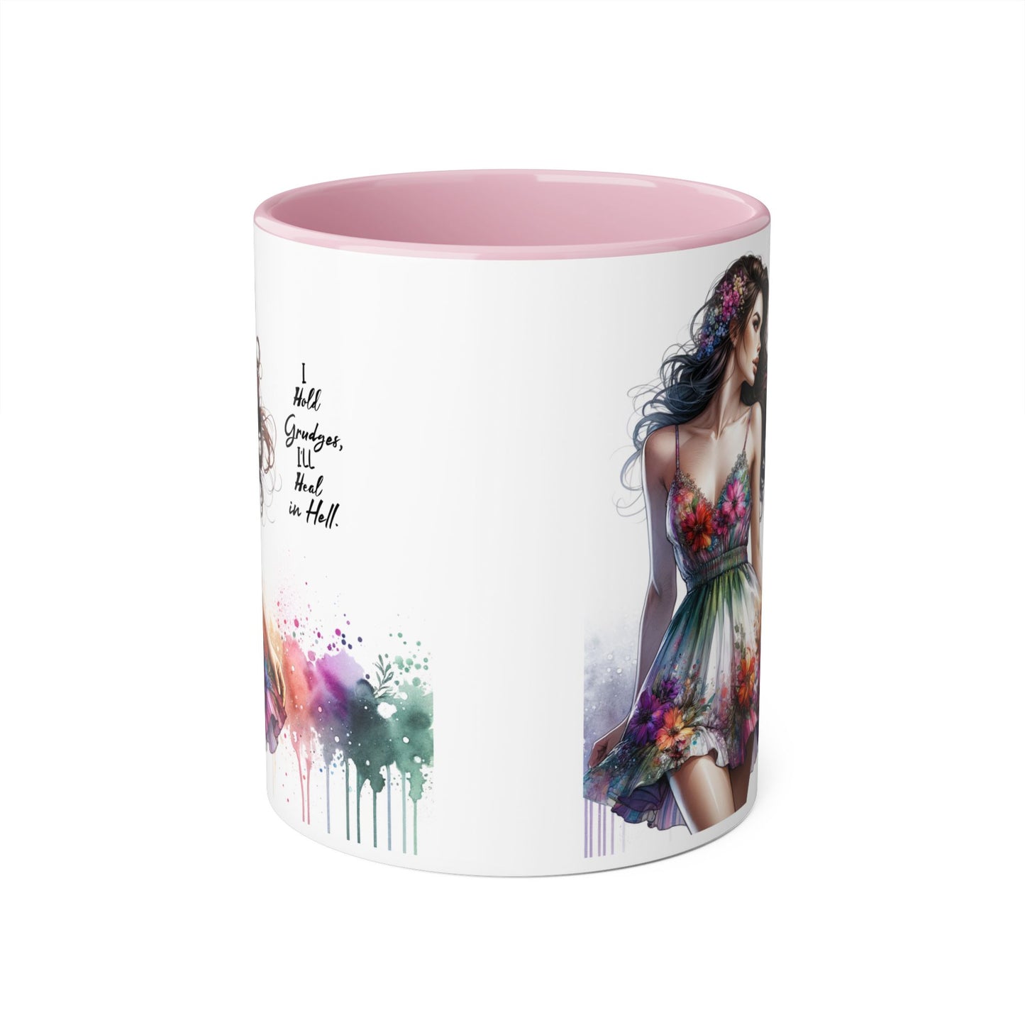 I Hold Grudges, I'll Heal in Hell Floral Art Accent Mug | Inspirational Gift for Her, Coffee Lover, Tea Time, Home Decor, Unique Birthday Present
