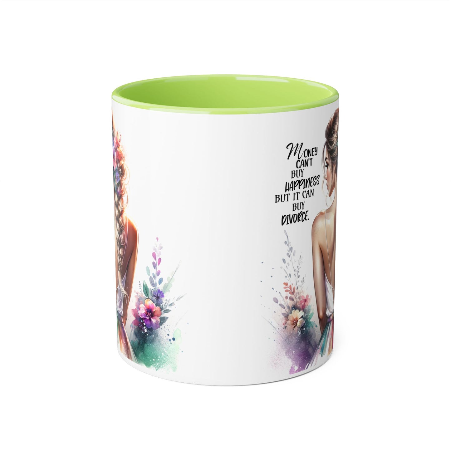 Money Can't Buy Happiness But It Can Buy Divorce Humoristic Inspirational Floral Accent Mug, 11oz Coffee Cup for Moms, Uplifting Gift for Mother's Day, Motivational Drinkware, Unique Art Mug