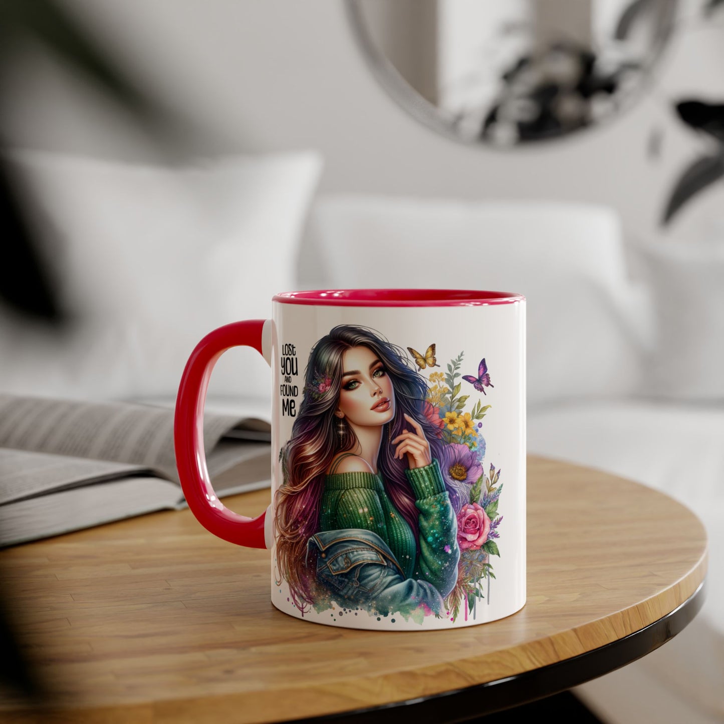 Colorful Accent Mug - "Lose You and Found Me" Design for Coffee Lovers, Unique Gift for Her, Floral Art Mug, Inspirational Drinkware