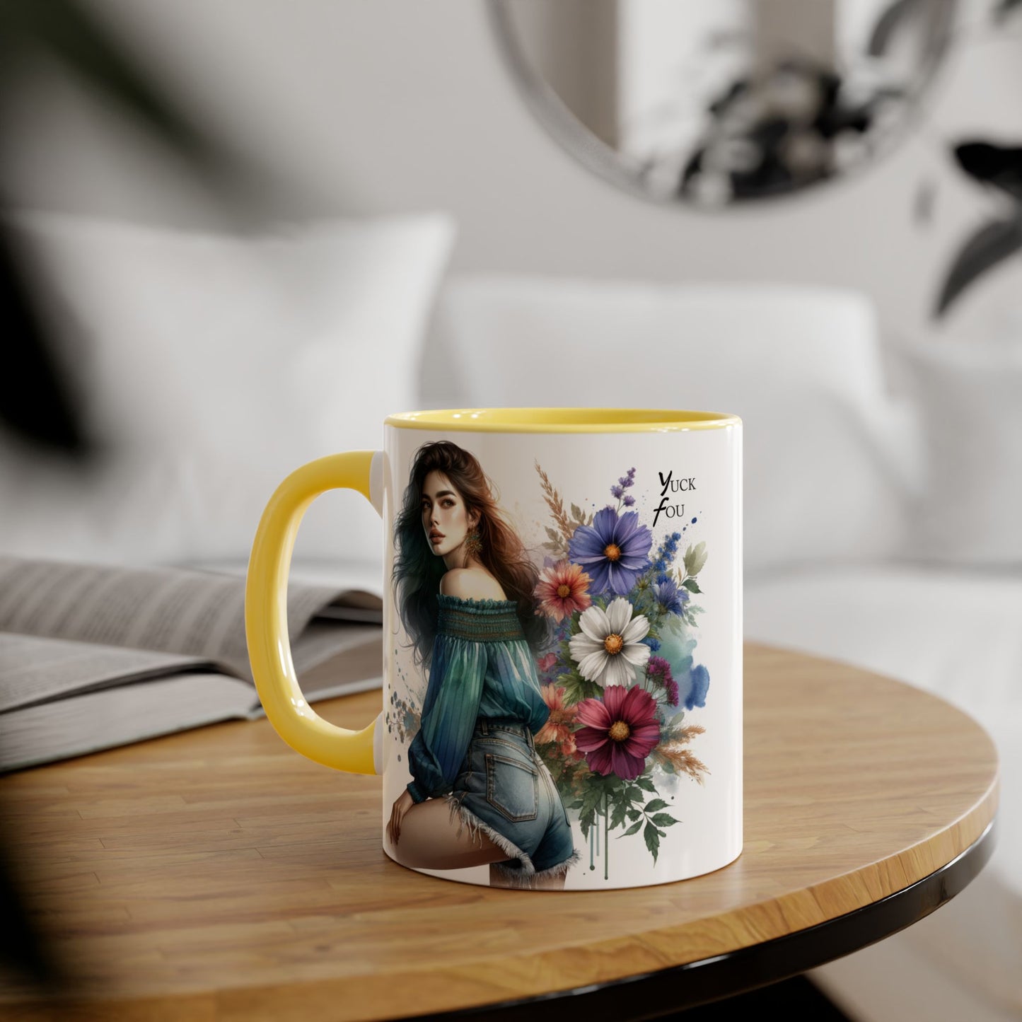 Bohemian Accent Mug - Yuck Fou Floral Design, Gift for Artists, Unique Coffee Cup, Home Decor, Stylish Drinkware