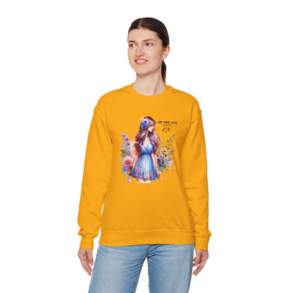 I'm Too Cute For My Ex Floral Illustration Sweatshirt, Cozy Unisex Crewneck, Perfect for Gifts, Casual Wear, Vibrant Art Pullover, Everyday Comfort